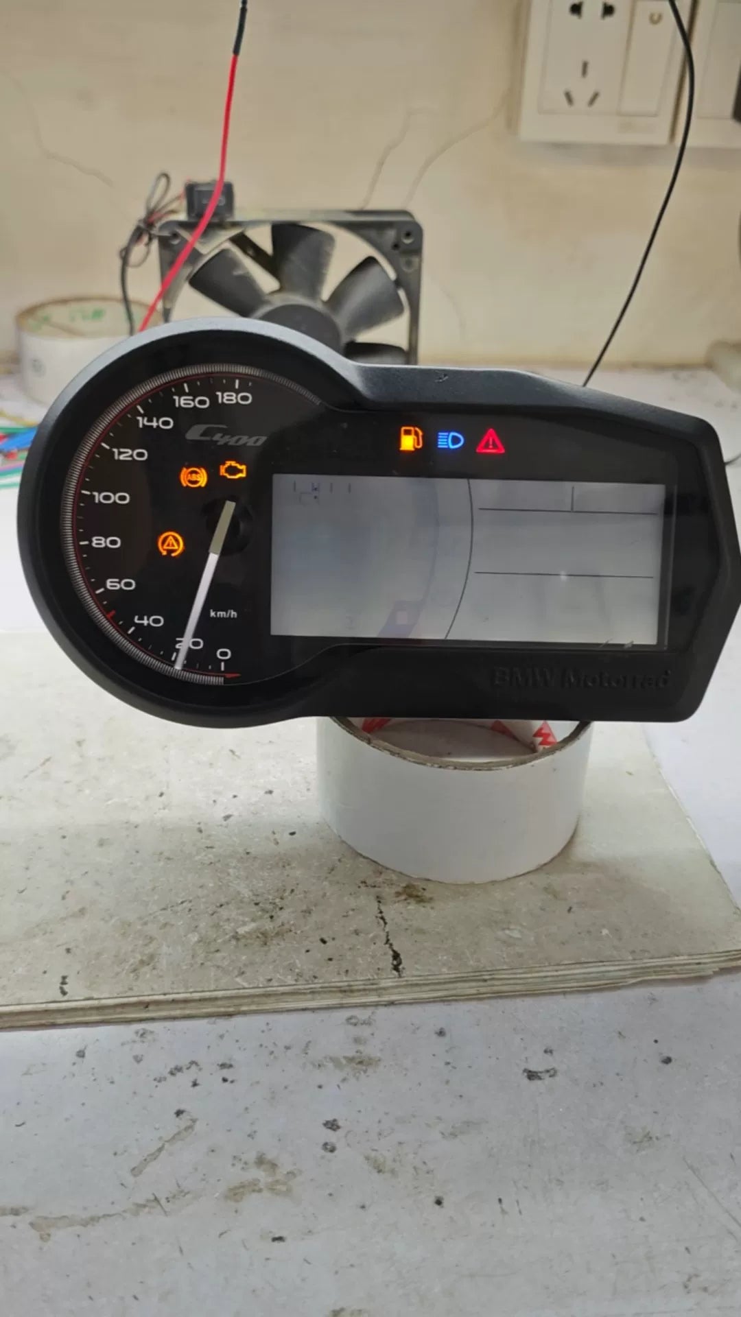 BMW C 400 GT instrument cluster, front view showing digital display and gauge face, good used condition
