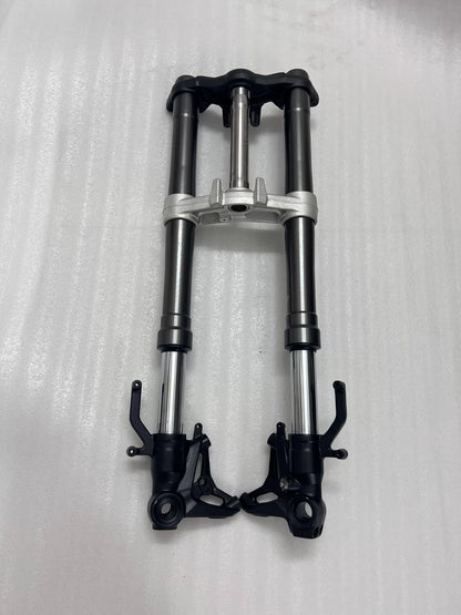 Front fork assembly with upper and lower triple clamps for Kawasaki Ninja 1000SX, full front view