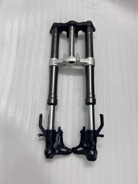 Front fork assembly with upper and lower triple clamps for Kawasaki Ninja 1000SX, full front view