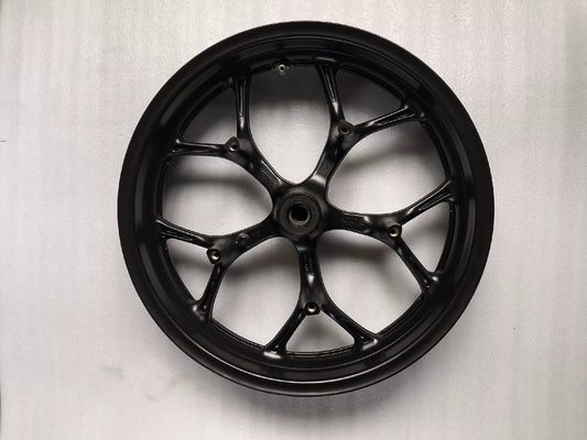 Black front wheel Honda NC750X straight-on front face view showing full spoke layout