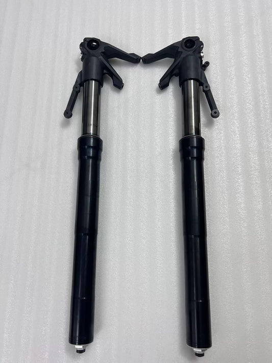 Ducati Diavel 1200 front fork assembly, full length view showing both tubes and lower legs, used condition