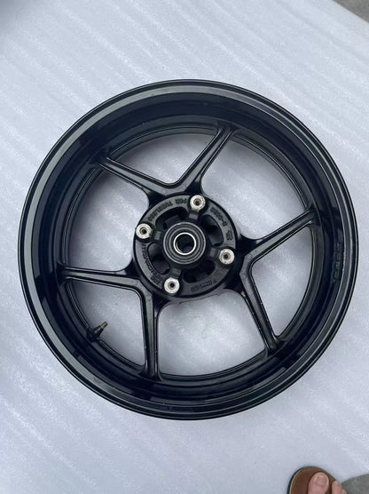 Kawasaki ZX-6R rear wheel rim WHEEL-ASSY gloss black, full assembly view showing complete wheel structure