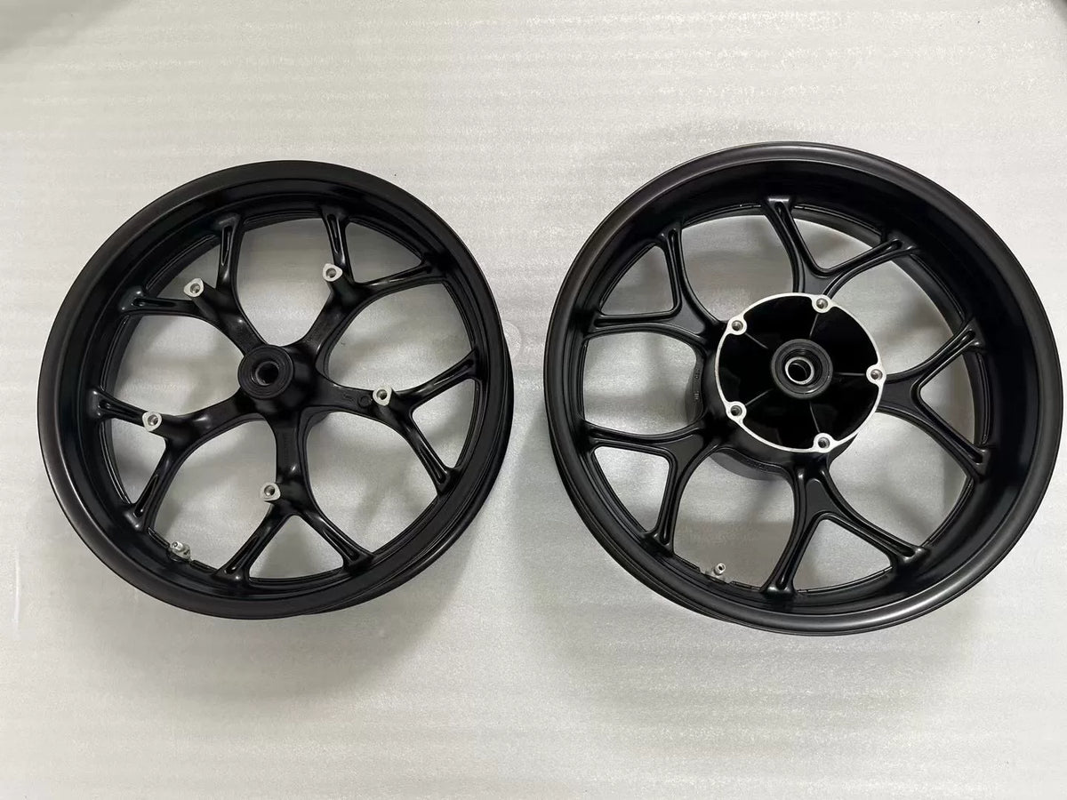 Front and rear rim pair for Honda NC750X, full set view showing both wheels side by side, silver finish