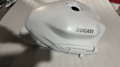 White Fuel Tank for Ducati SuperSport 939, side profile detail showing mounting points