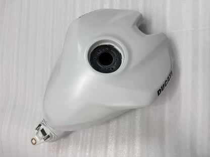 White Ducati Panigale V2 tank front view showing nose contour, vent lines and upper fairing interface
