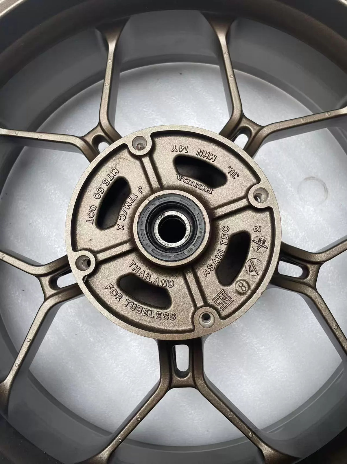 Rear rim for Honda CBR 650R 2019-2023, angled view highlighting spoke welds and rim surface condition