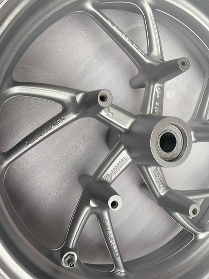 BMW K1600GT front rim, close-up of hub center and bearing area, no visible damage or cracks