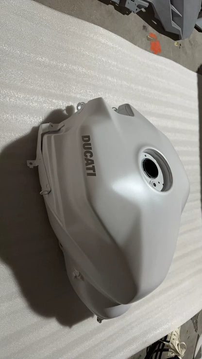 White Fuel Tank for Ducati SuperSport 939, rear/underside view showing fitment details