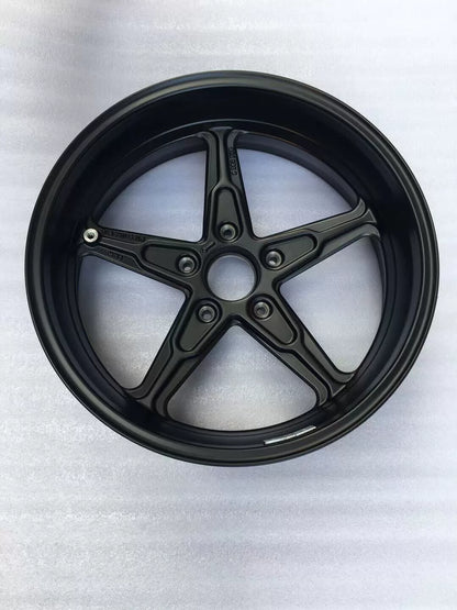 BMW R nineT rear cast rim, angled view highlighting hub center and casting detail