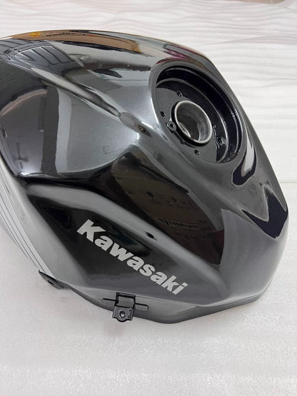 Kawasaki Ninja 400 fuel tank right side angle showing full body contour and surface condition