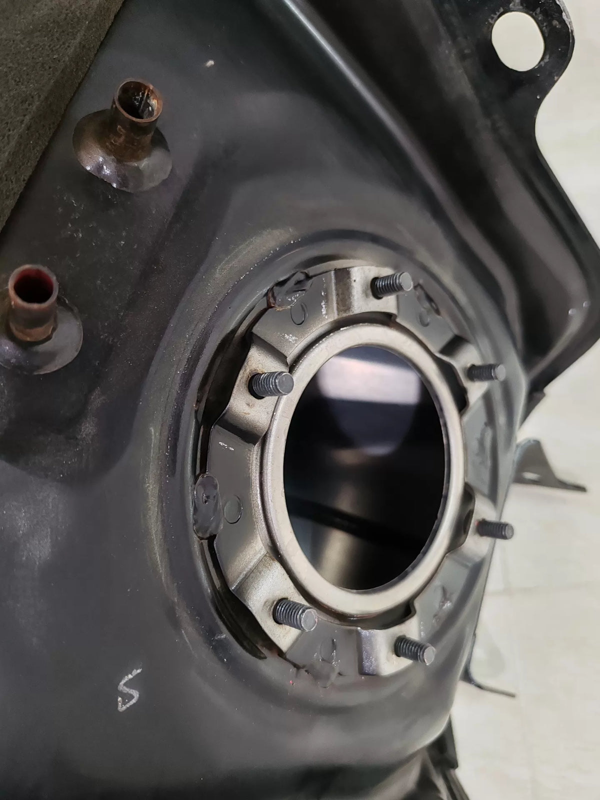 Honda CB650R fuel tank right side detail showing surface finish