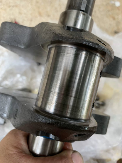 Ducati 1098 crankshaft set, side profile view displaying full crank assembly with polished journals