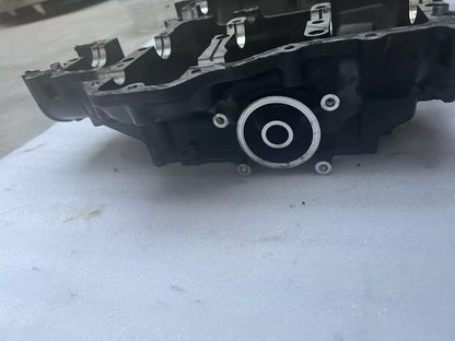 Lower crankcase Kawasaki Z900, top mating surface view showing crankshaft bearing saddles and sealing surface