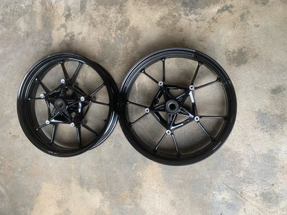 BMW S1000RR wheel set rear wheel angled view highlighting brake disc mount and hub