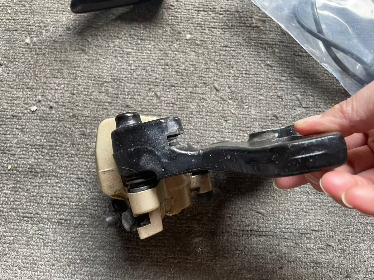BMW G 310 R brake caliper inner face view showing pad contact area and bracket detail