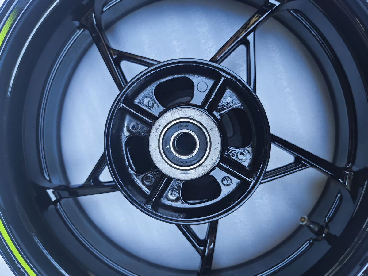 Used OEM Kawasaki Z900 Front & Rear Wheel Rim Set OEM – Repainted Black 2017-202 — Photo 6 of 7