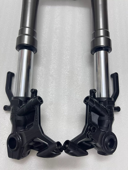 Front fork lower legs and axle clamps detail, Kawasaki Ninja 1000SX, side angle view