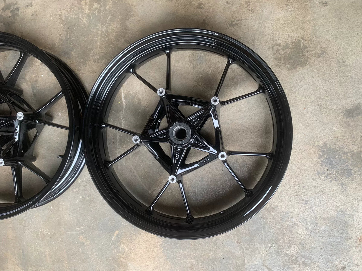 BMW S1000RR wheel set both front and rear wheels displayed together, full set overview