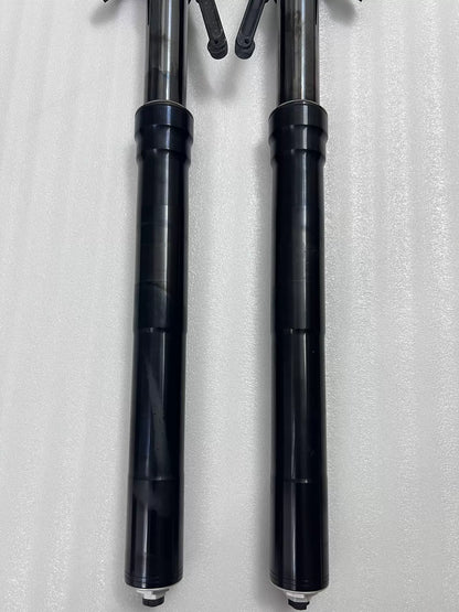 Ducati Diavel 1200 front fork top cap and preload adjuster detail, close-up upper end view