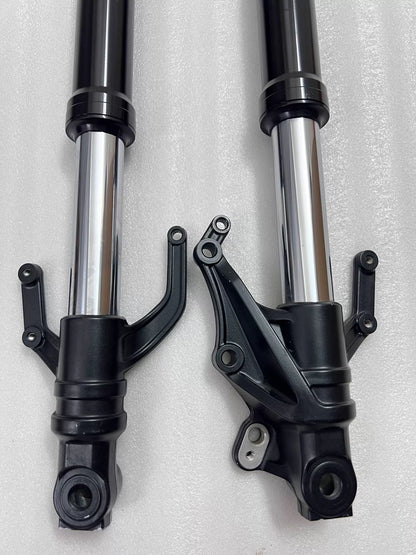 Yamaha YZF-R3 front fork assembly, close-up of upper tube and cap detail