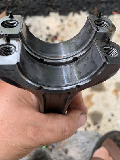 Ducati 1098 crankshaft set, top-down view showing dual crankpin arrangement and balanced counterweights