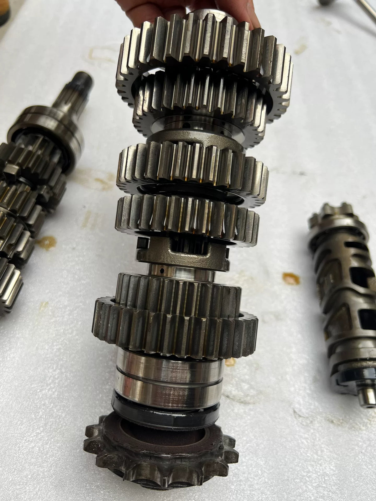 Kawasaki Z900RS transmission rear angle showing output shaft and casing sealing surfaces detail