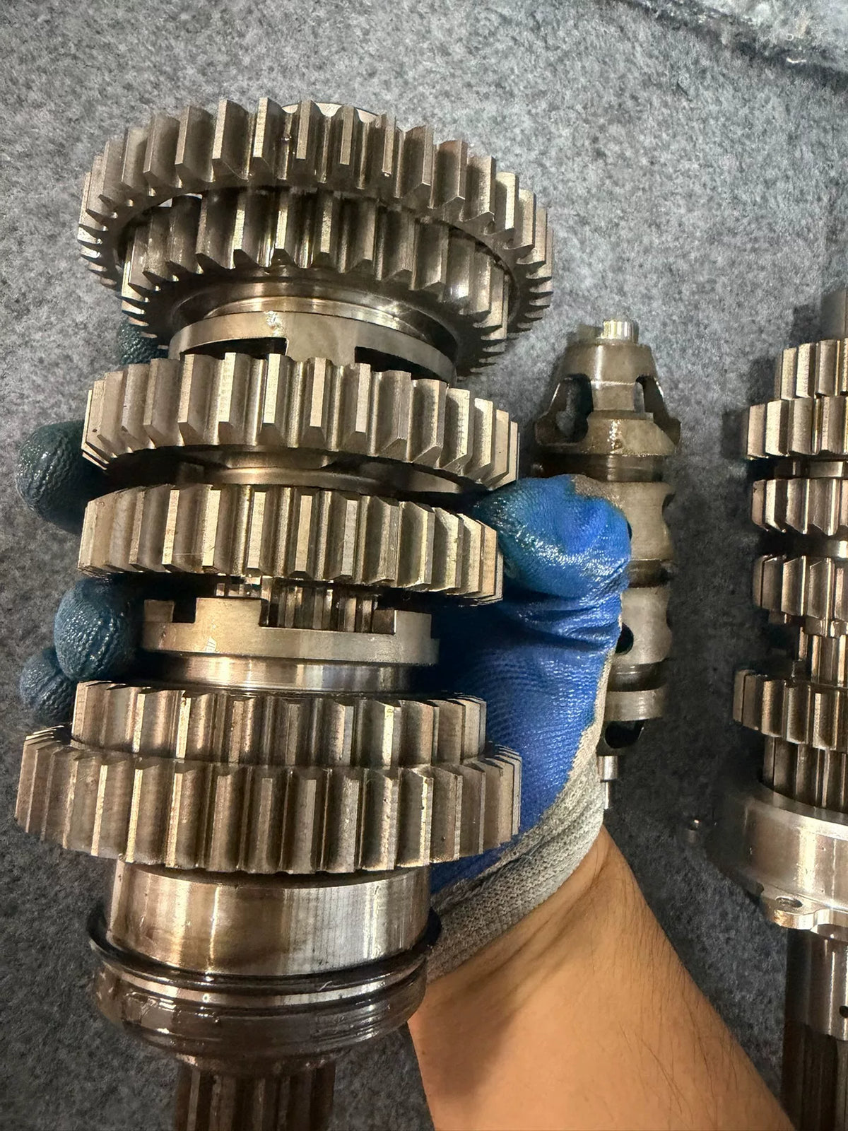 BMW S1000RR gearbox overall condition view with casing and mounting points visible