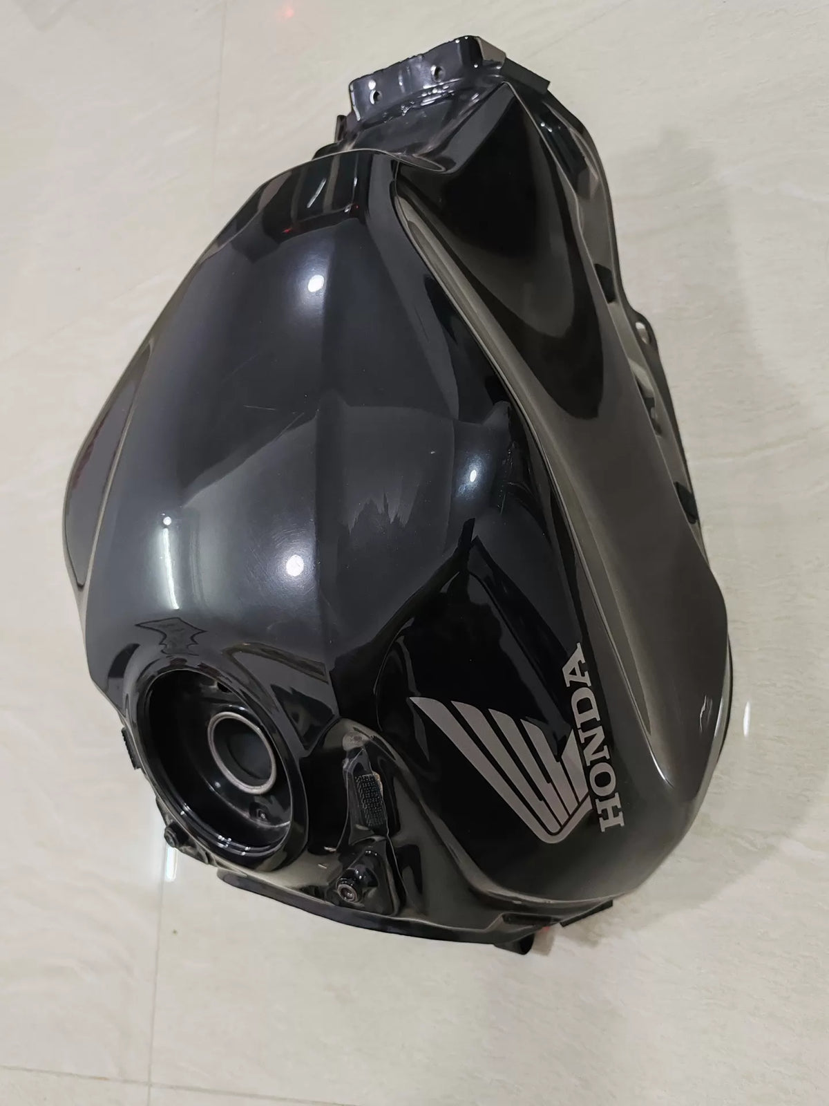 Honda CB650R fuel tank close-up of cap and filler area
