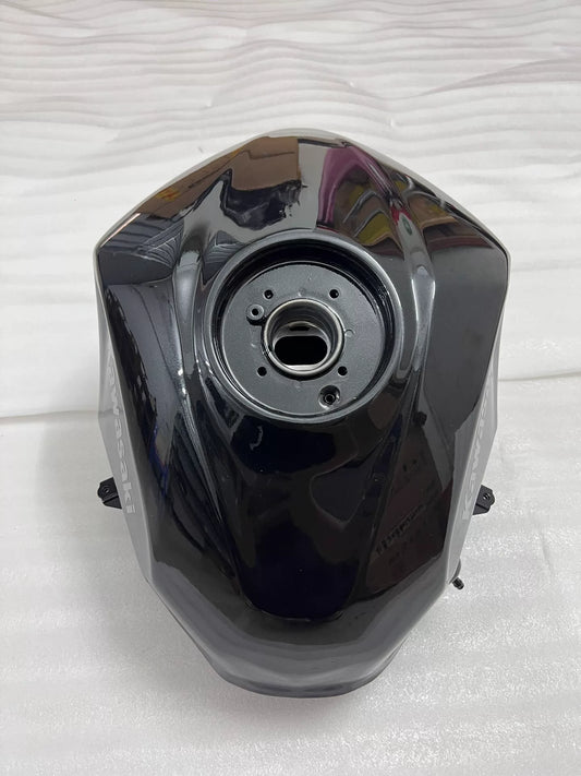 Kawasaki Ninja 400 fuel tank close-up of filler neck and cap assembly, no damage visible