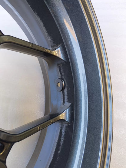 Honda CBR650R rear wheel, brake disc mounting flange close-up detail