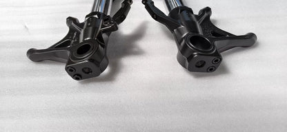 Ducati Panigale V2 front fork complete assembly, leaning upright, full view showing overall condition
