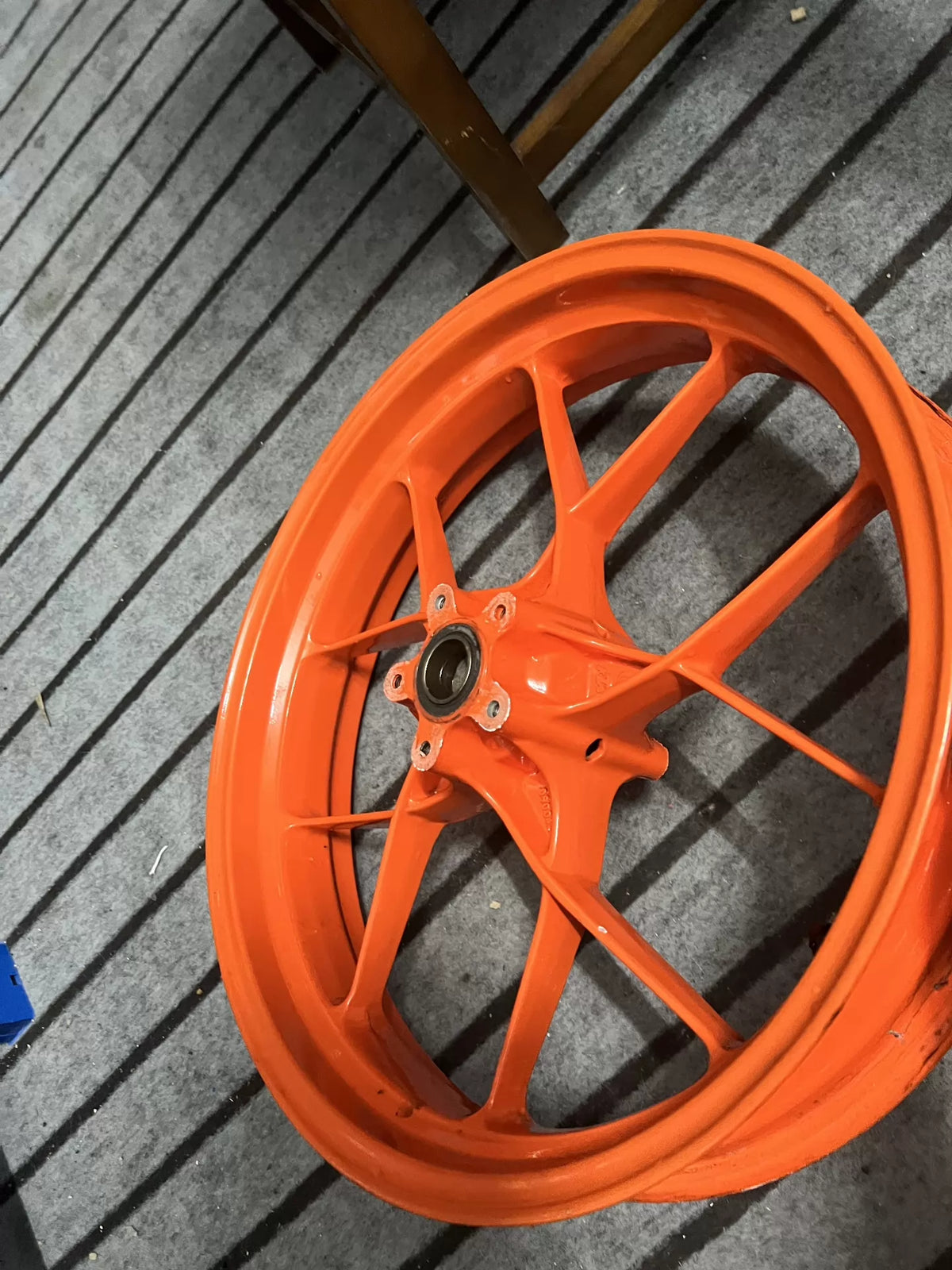 Full set view of orange electric front and rear wheels for KTM 790 Duke