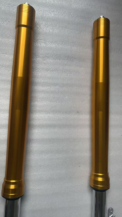 Aprilia RS 660 front fork close-up of upper tube and crown clamp area, side angle detail