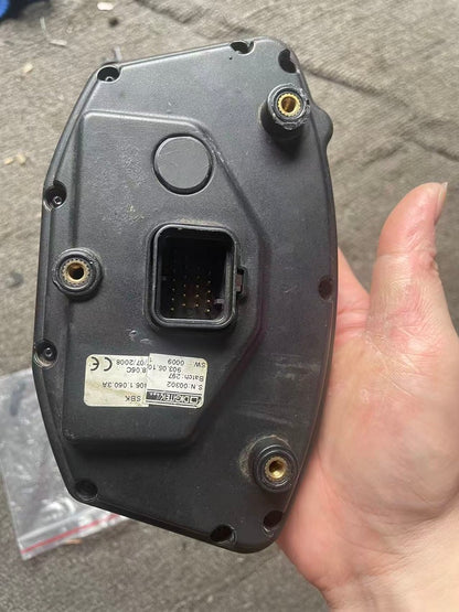 Ducati 848 instrument cluster side profile view showing panel depth and casing condition
