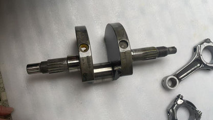 Top-down view of Ducati Multistrada 1200 crankshaft assembly showing dual connecting rods and crank pins