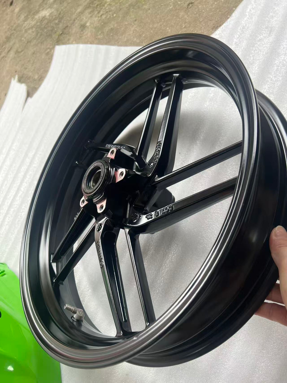 Ducati Monster 821 front wheel, full side view displaying rim width and tire bead seat