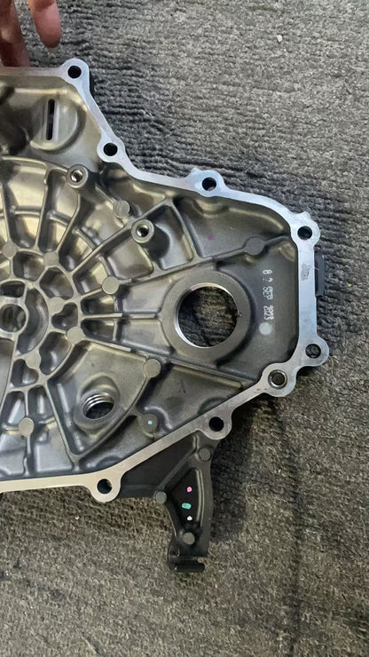 Inner detail of ZX-4R clutch cover, crank seal bore, ribbing and SEP 2023 date stamp, clean used condition
