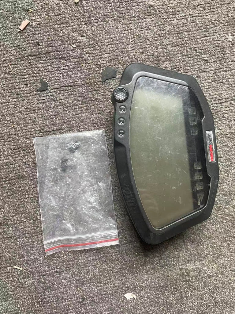 Ducati 848 instrument panel front view showing speedometer and tachometer gauges, used condition