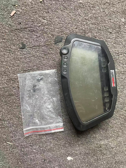 Ducati 848 instrument panel front view showing speedometer and tachometer gauges, used condition