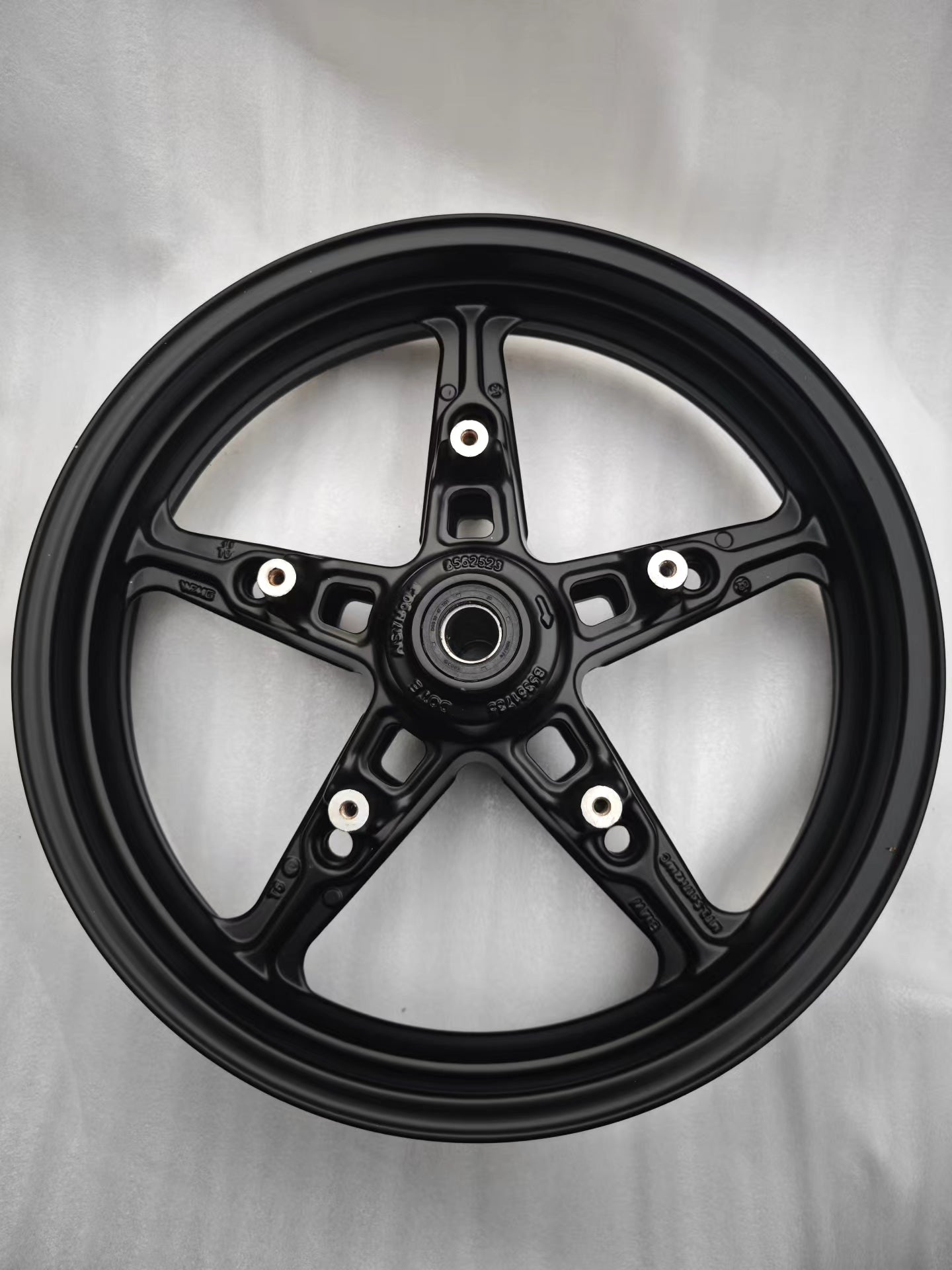 Full front face of matte black 5-spoke cast front rim, clean condition, BMW R NineT