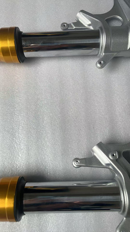 Aprilia RS 660 front fork top cap and preload adjuster detail, close-up overhead angle
